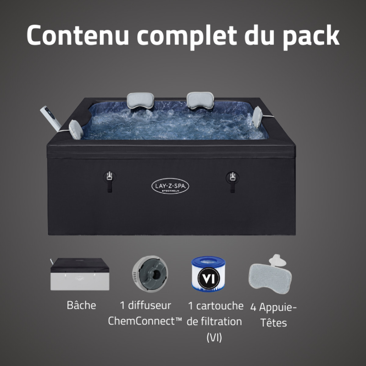 Bestway Spa semi rigide carré Lay-Z-Spa Stockholm Smart AirJet avec WiFi 4-6 personnes