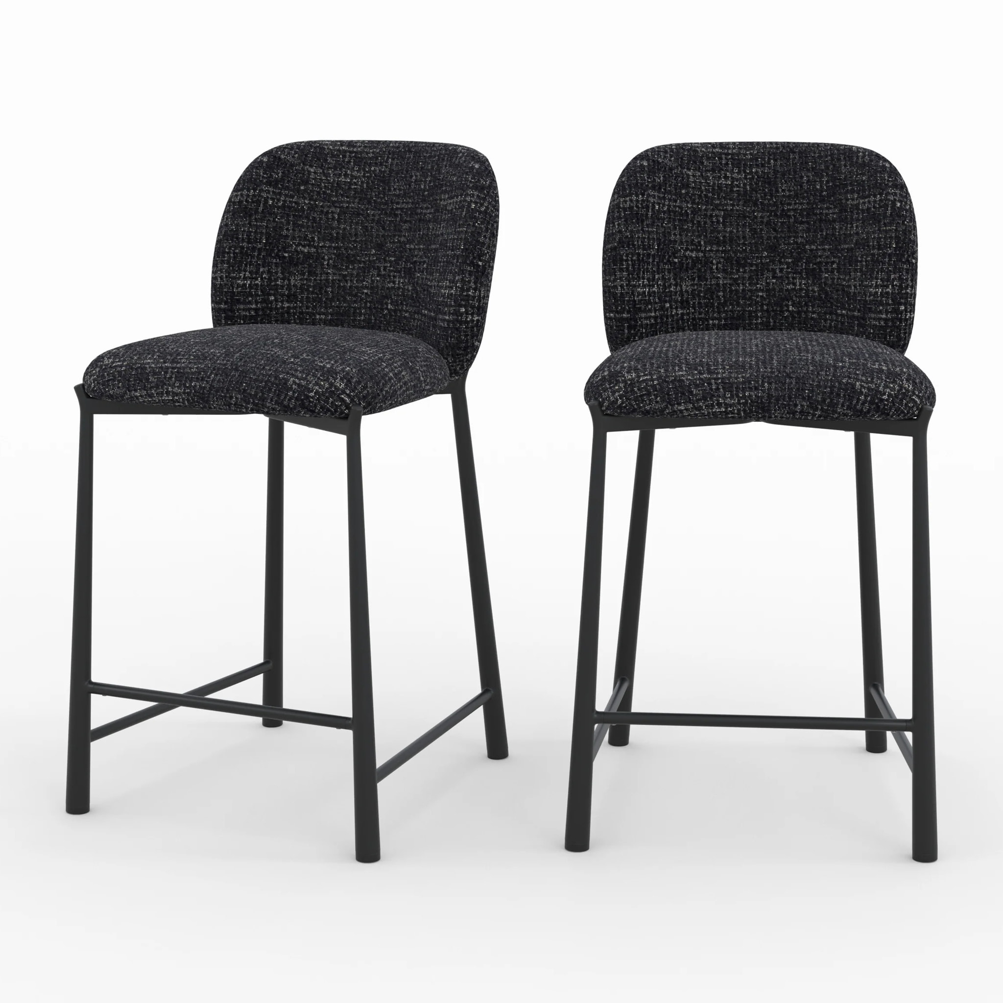 Lot de 2 chaises pour ilot central 65,5 cm en tissu texturé noir - Bento
