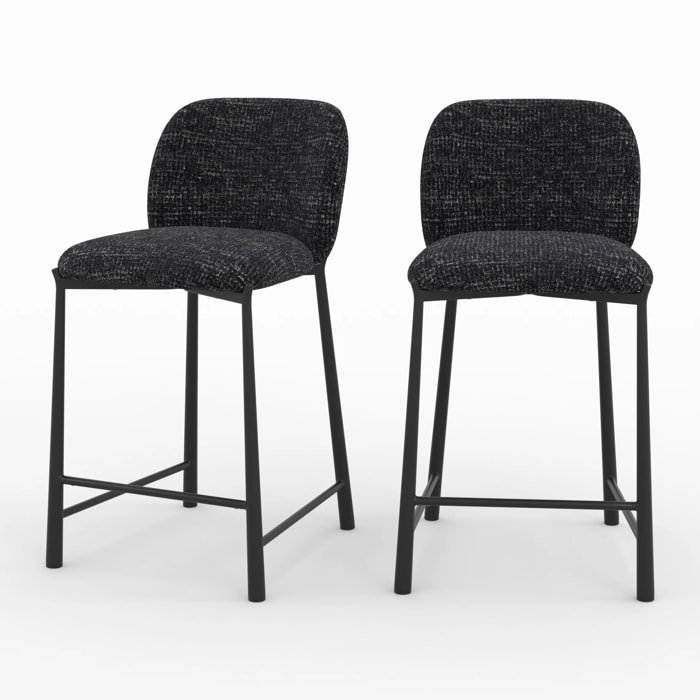 Lot de 2 chaises pour ilot central 65,5 cm en tissu texturé noir - Bento