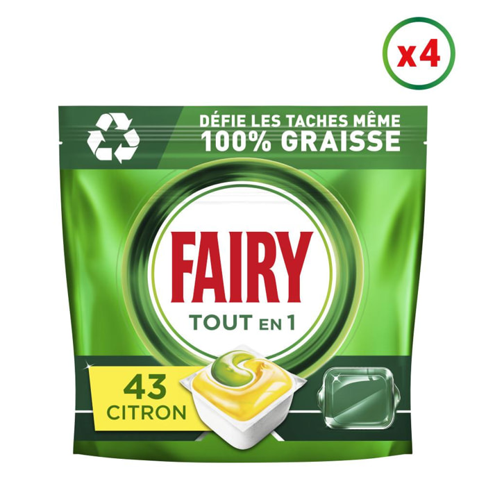 4x43 Capsules Fairy Tout-en-1 Citron, Tablettes Lave-Vaisselle