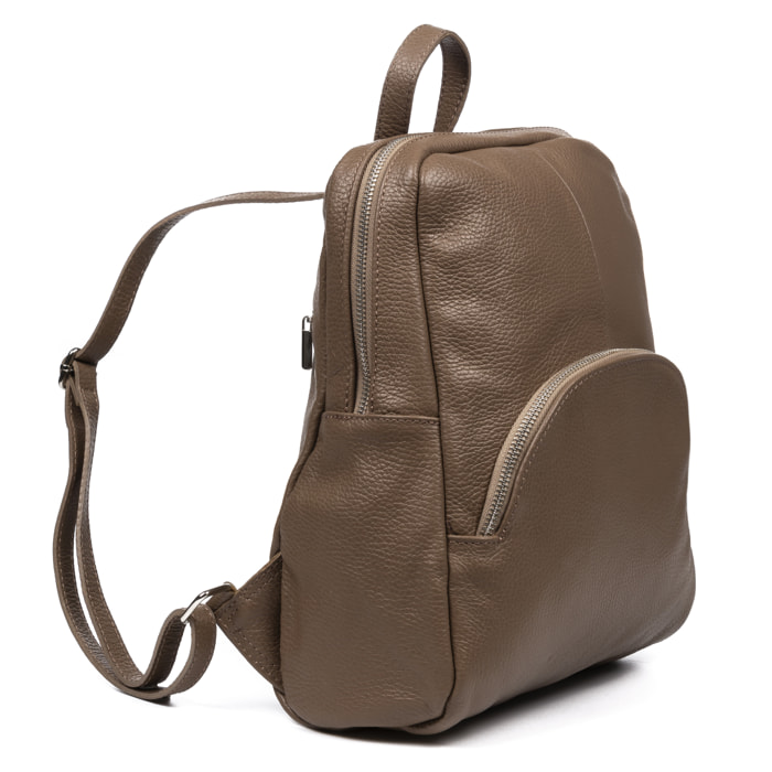 FIRENZE ARTEGIANI Monastier Borsa zaino da donna. Dollaro vera pelle Made in Italy 28x8x32 Cm. Colore: Tortora Scuro