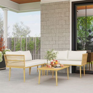 Ensemble salon de jardin 5 places modulables avec table basse et coussins résine tressée filaire beige
