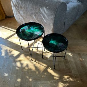 Set de 2 tables d'appoint avec plateau émaillé vert  GELA