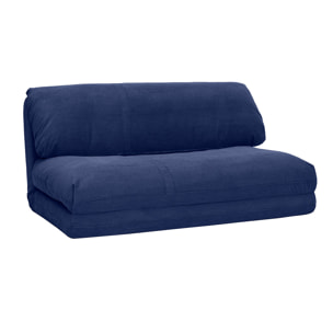 Chauffeuse convertible 2 places en tissu velours côtelé bleu foncé SPENCER