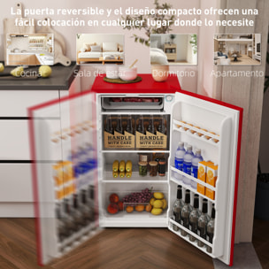 Nevera Pequeña 91 L con Congelador, Mini Frigorífico Silenciosa, Frigorífico Pequeño Bajo Encimera con Temperatura Regulable 5 Niveles, Puerta Reversible y Estantes Ajustables, Rojo