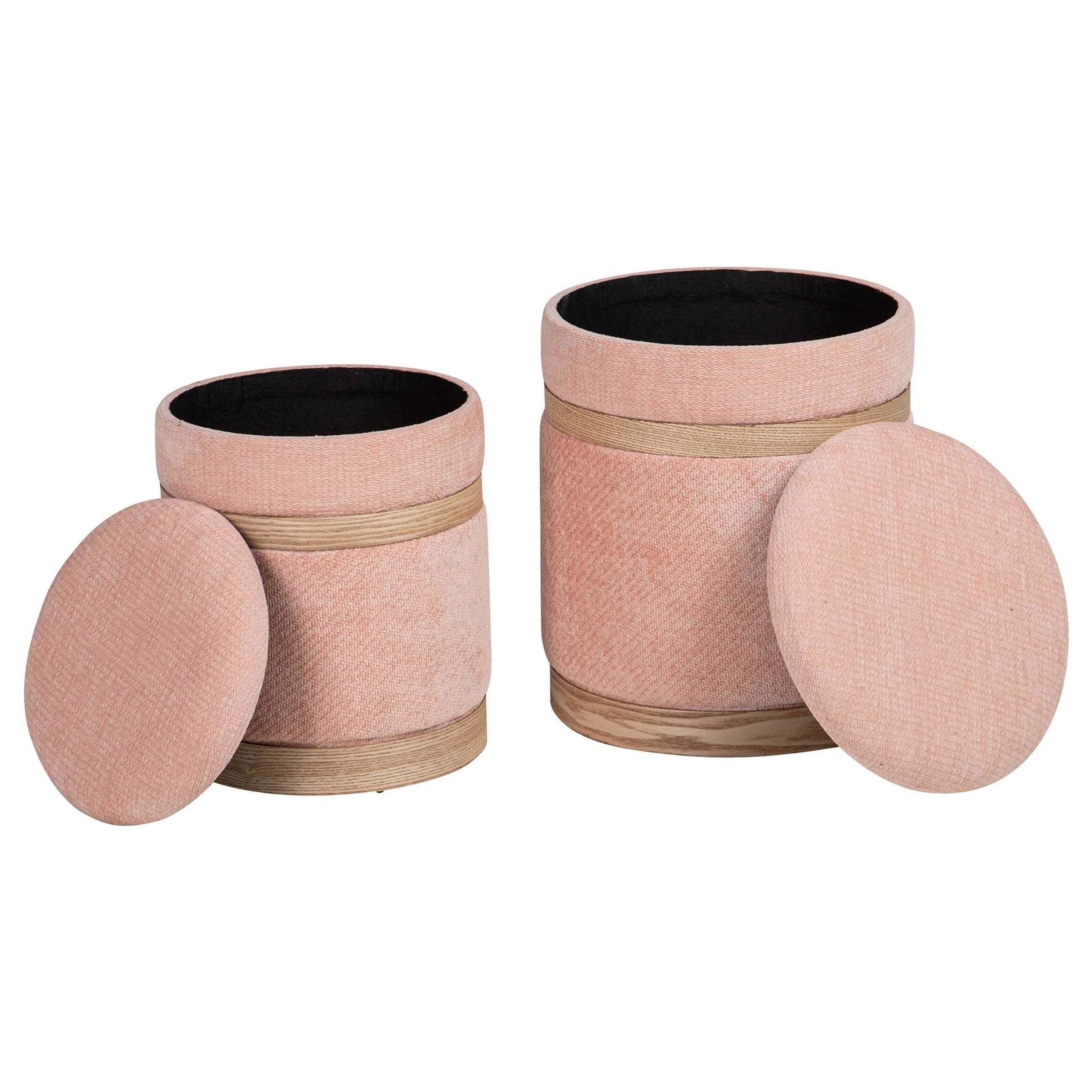 Set 2 Puffs Velvet 36x36x44 31x31x38 Cm
