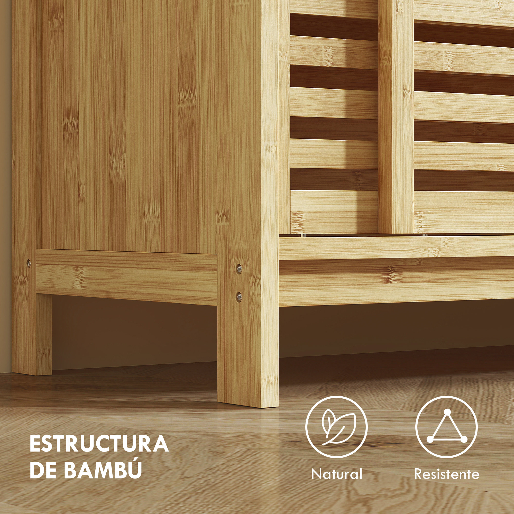 Armario de Baño de Bambú Mueble de Baño con 2 Puertas Correderas Diseño con Lamas 4 Estantes Mueble Auxiliar de Almacenaje para Cocina Salón 80x34x80 cm Natural