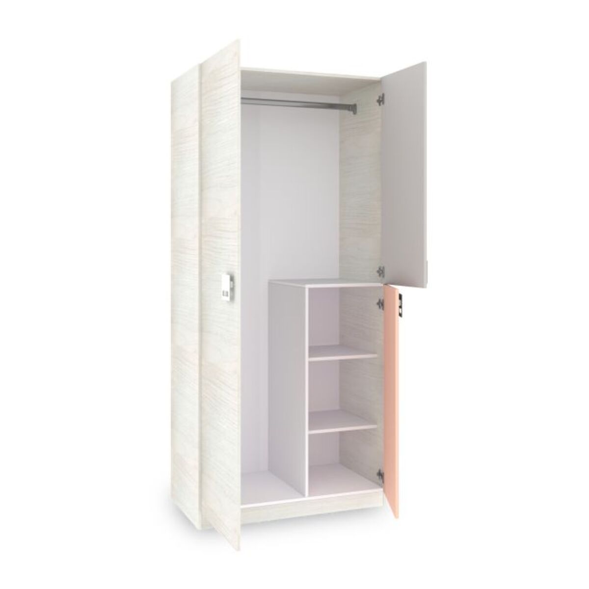 Armario juvenil Kenia Blanco Alpes - Rosa y Gris