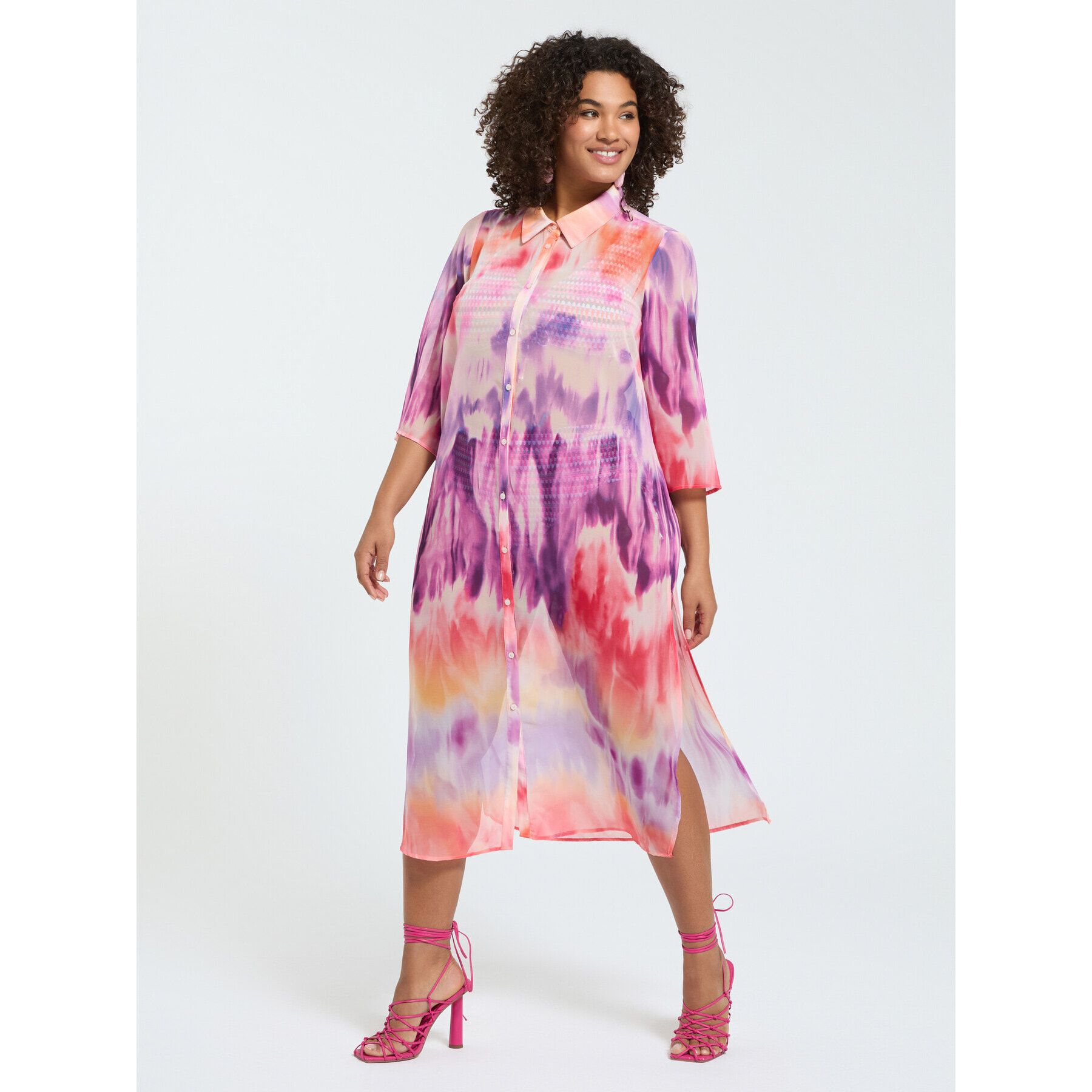 Fiorella Rubino - Vestito chemisier in georgette tie-dye - Viola