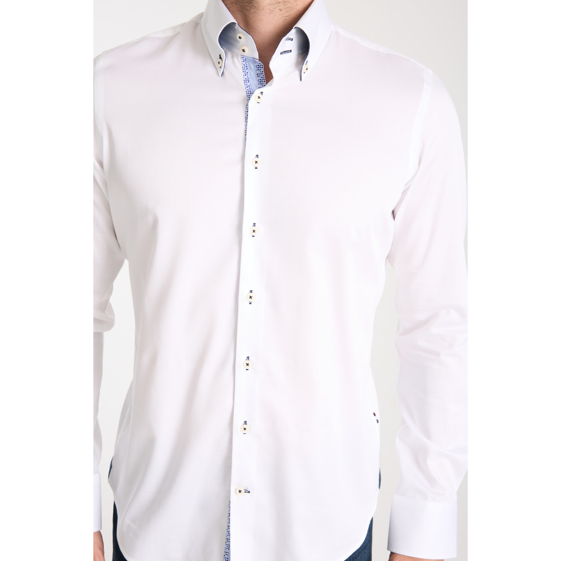 Camicia Uomo 2 Bottoni Button Down Slim Satin Unito Bianco