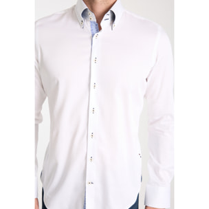 Camicia Uomo 2 Bottoni Button Down Slim Satin Unito Bianco