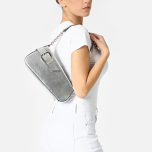 Mini bolso de mujer plateado en laminado