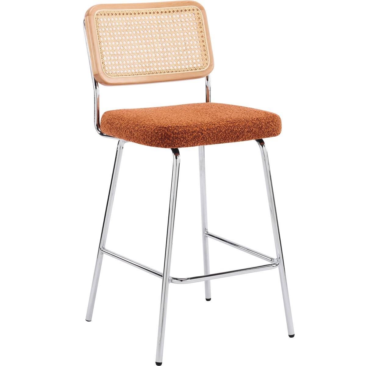 Lot de 2 chaises de bar en cannage et tissu bouclé, piètement chromé - MUSE