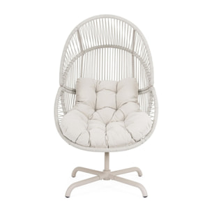 Poltrona girevole da giardino TARIFA con intreccio in fibra sintetica, base beige chiaro e cuscino