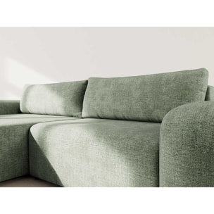 Rebecca - canapé d'angle gauche 4 places convertible avec coffre en velours texturé - Vert sauge