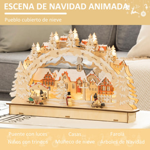 Casa de Pueblo Navideño con 12 Luces Escena Navideña Iluminado Decoración Navideña para Escritorio Mesa Chimeneas 45x7x28 cm Natural