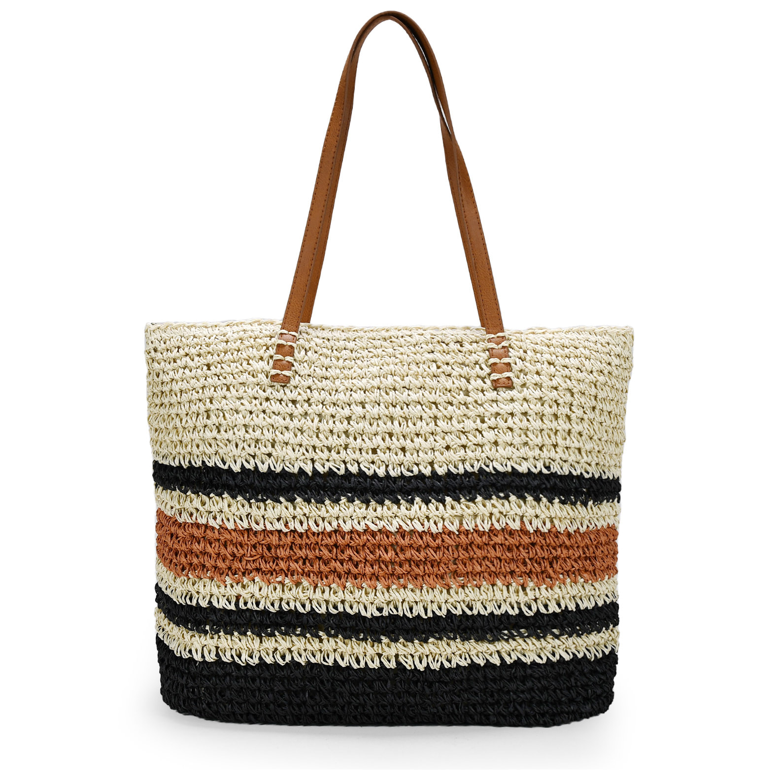 Bolso de playa beige en rafia con rayas