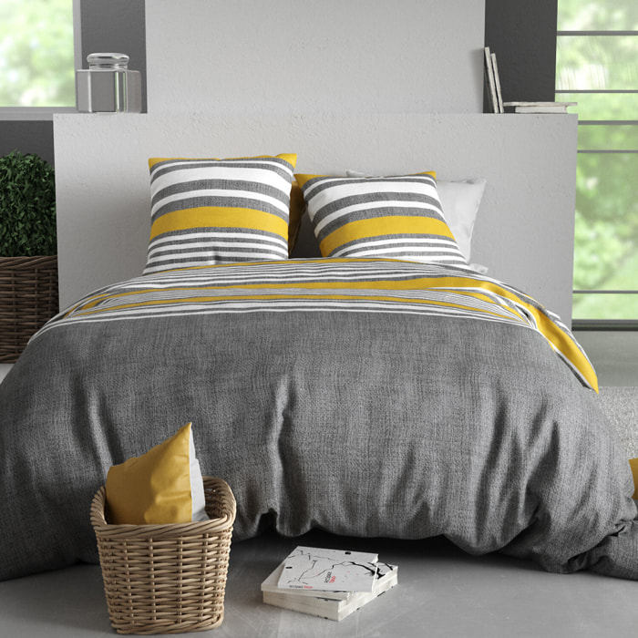 Parure housse de couette imprimé 100% coton - studt - gris
