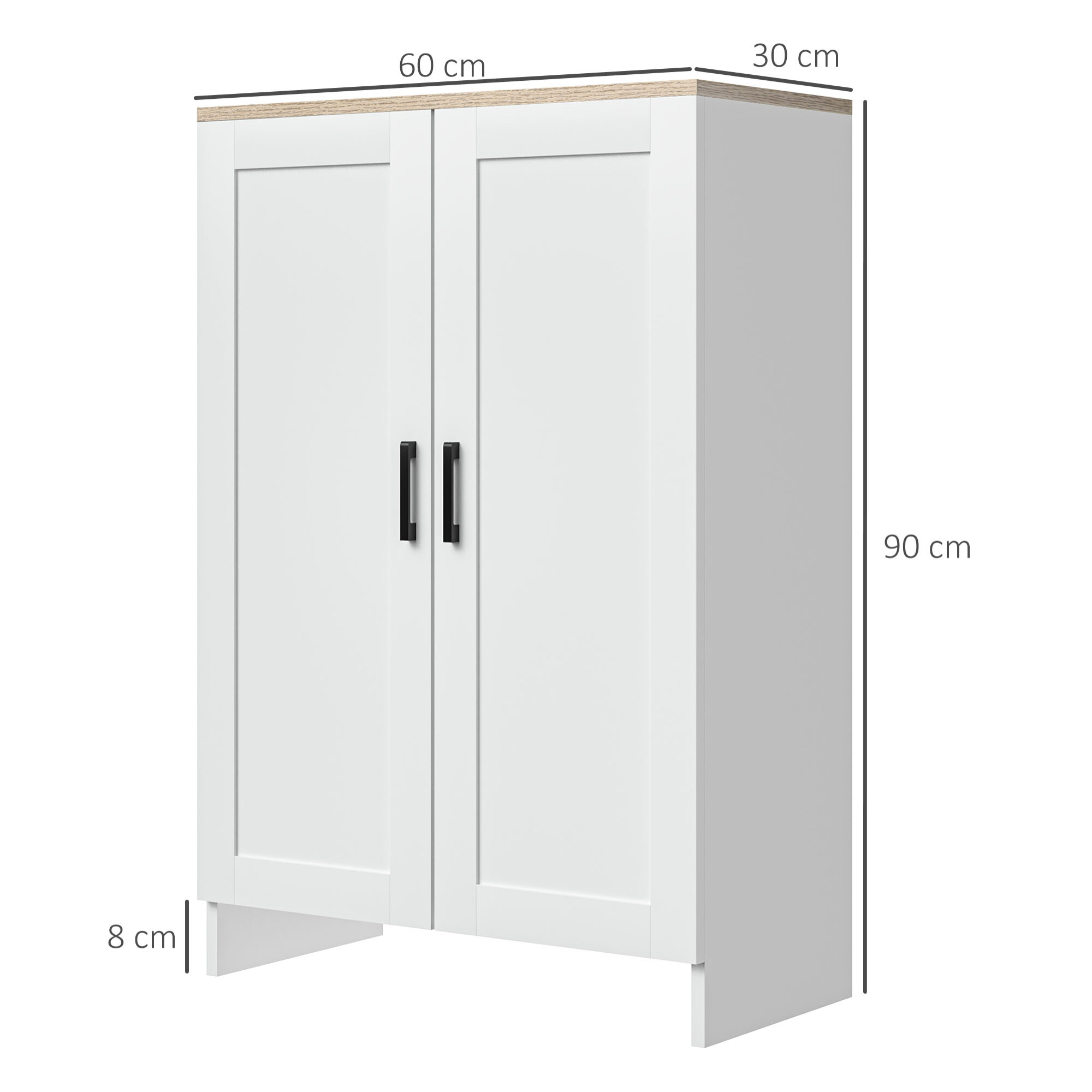 Buffet 2 portes 2 étagères bahut dim. 60 x 30 x 90 cm blanc effet bois clair