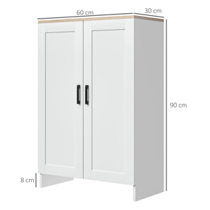Buffet 2 portes 2 étagères bahut dim. 60 x 30 x 90 cm blanc effet bois clair