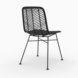 Lot de 2 chaises en rotin et pieds en métal noir - Tamara