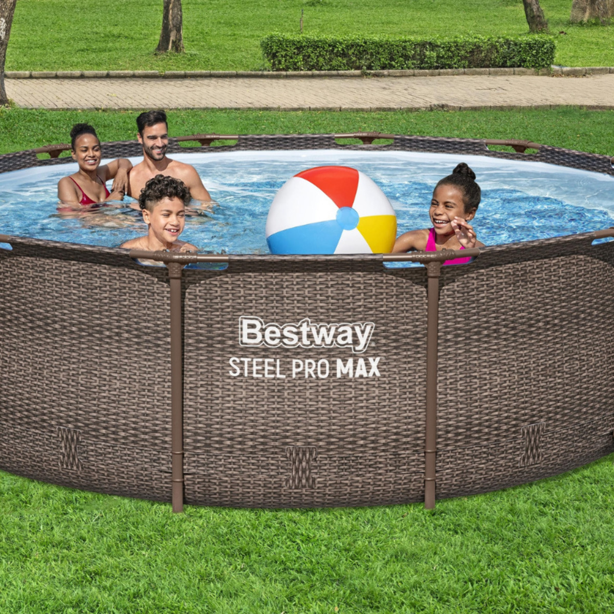 Bestway Piscine hors sol tubulaire ronde Bestway Steel Pro Max 366 x 100 cm décor rotin gris sans accessoires