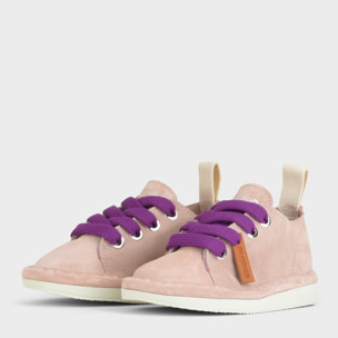 SCARPA ALLACCIATA P01 BIMBO IN SUEDE ROSA CIPRIA-VIOLA PANSE'