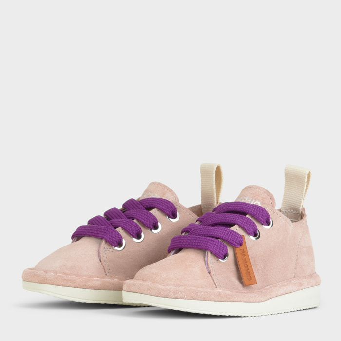 SCARPA ALLACCIATA P01 BIMBO IN SUEDE ROSA CIPRIA-VIOLA PANSE'