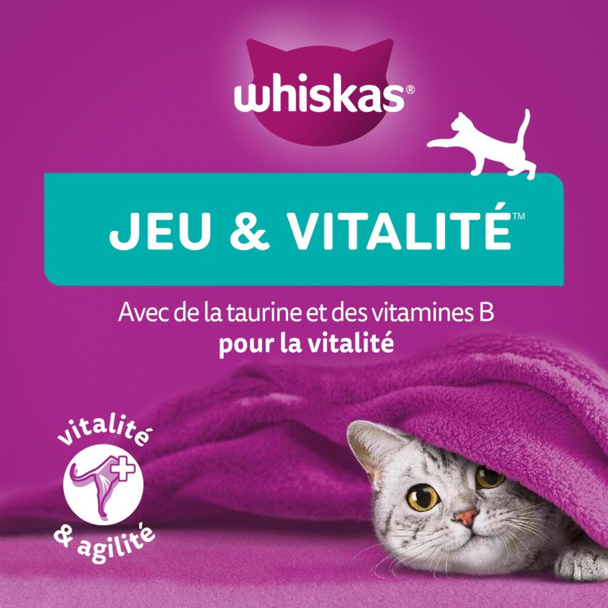 WHISKAS Aliment complémentaire Jeu Vitalité au poulet pour chat 8x45g