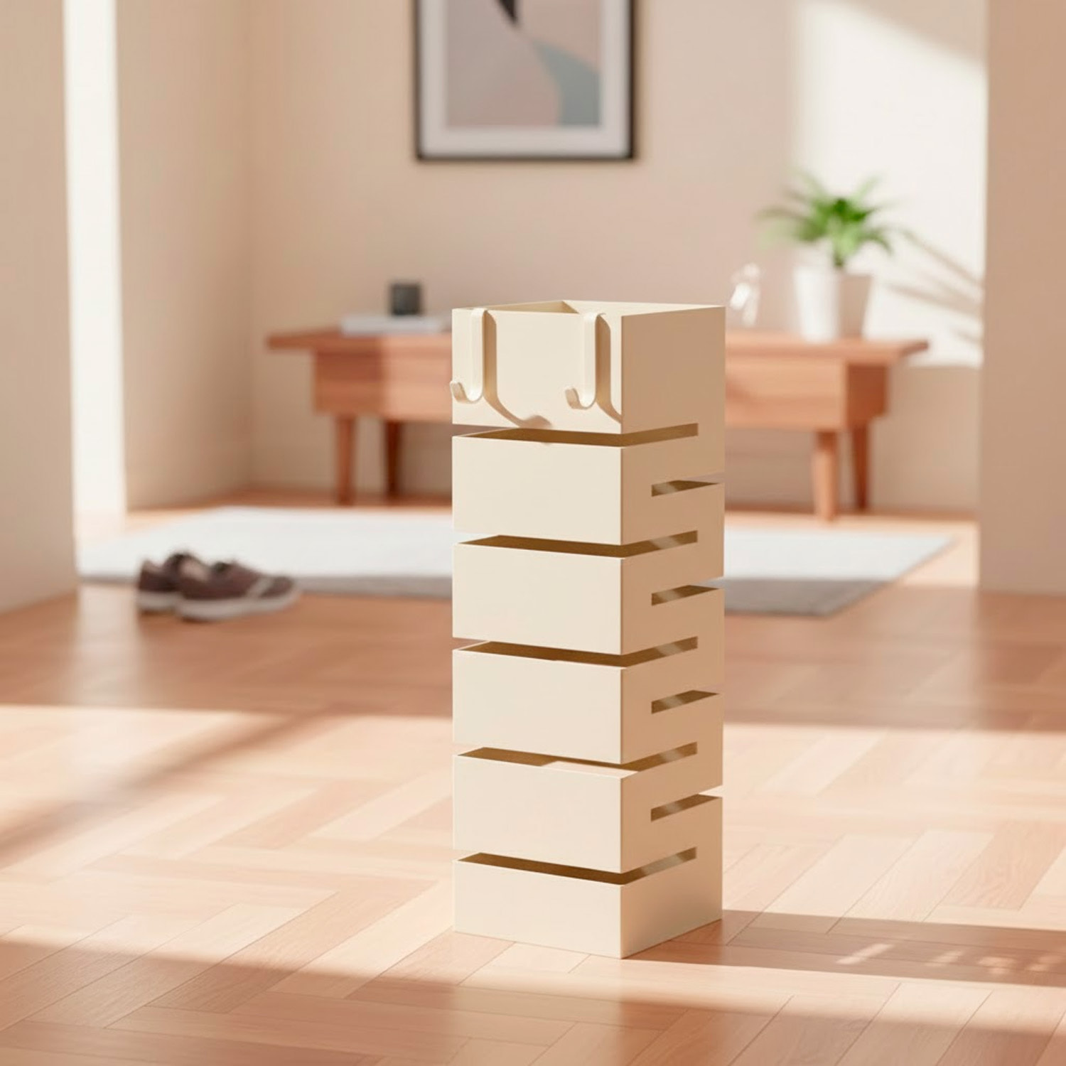 Portaombrelli In Acciaio Zincato Per Interno Esterno Con Vaschetta Scolapioggia 2 Ganci Removibili Base Antiscivolo 49 x 15,5 x 15.5 Cm Bianco