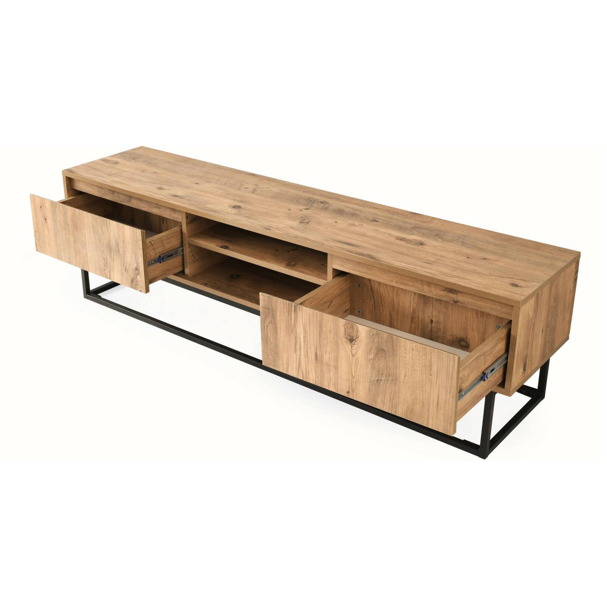 Mobile porta TV Dpirol, Credenza da soggiorno, Armadio basso per TV, Base parete attrezzata, 140x40h50 cm, Nero e Quercia