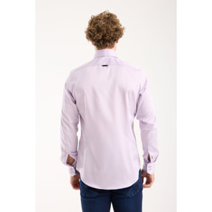Camicia Uomo 2 Bottoni Button Down Triplo Collo Slim Satin Unito Lilla