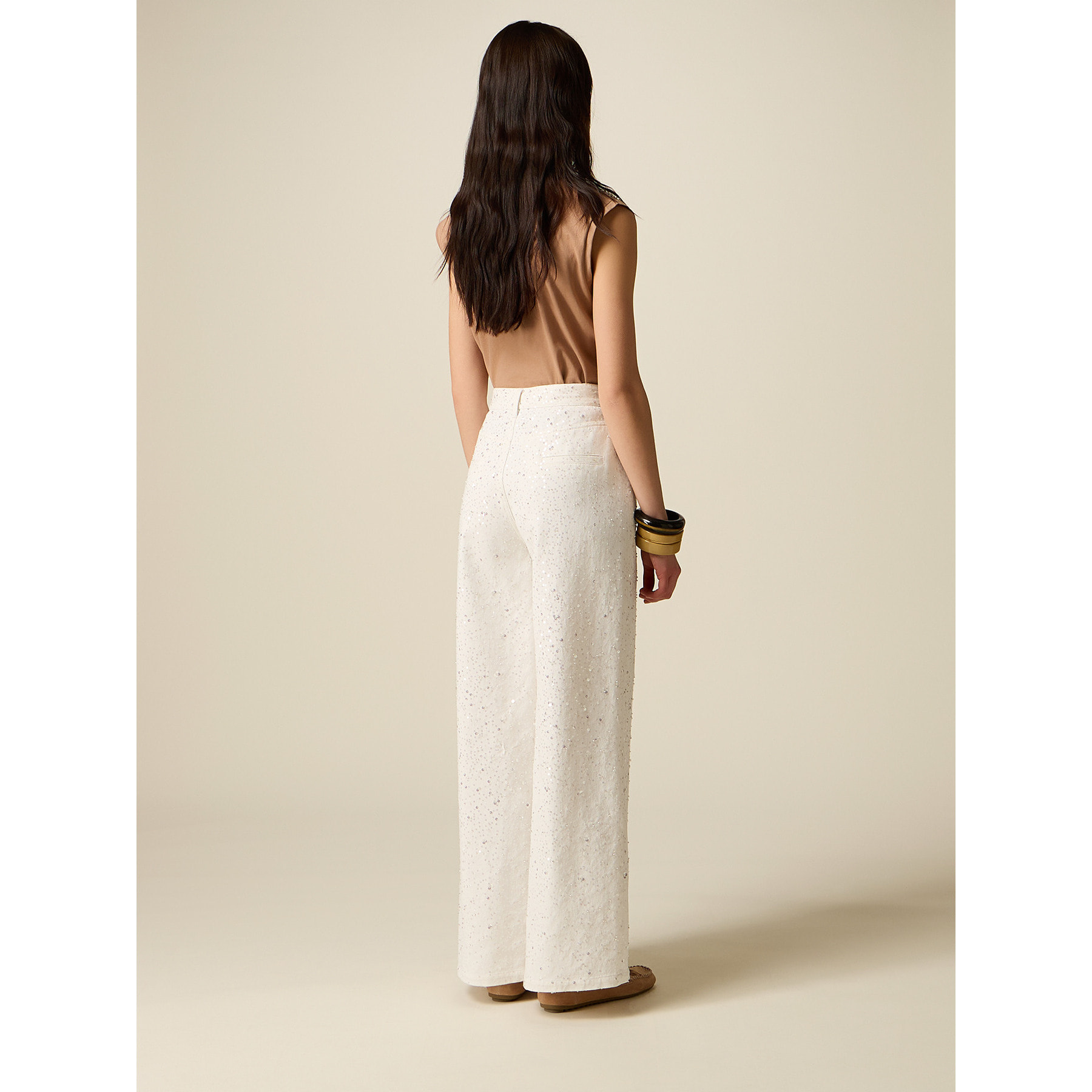 Oltre - Pantalones palazzo con lentejuelas - Blanco