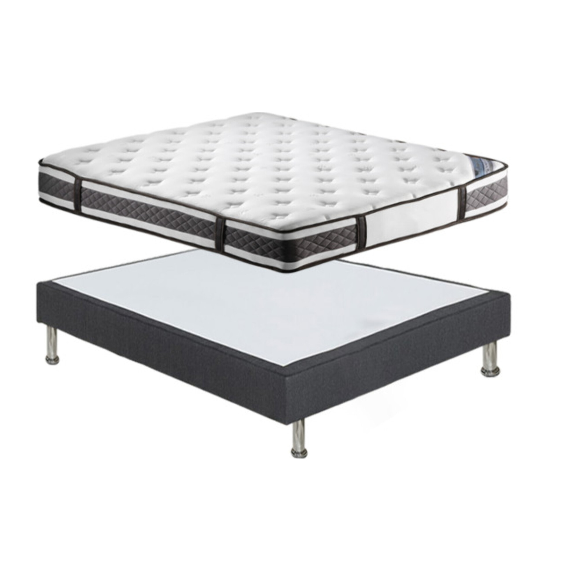 Ensemble matelas et sommier 90x190 cm en tissu gris - LOIRE