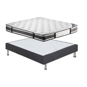 Ensemble matelas et sommier 90x190 cm en tissu gris - LOIRE