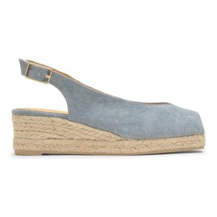 Alpargata de cuña 3 cm open toe en lona de algodón con punta cuadrada