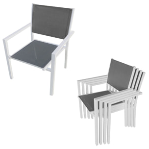 Salon de jardin FIRENZE extensible en textilène gris 8 places - aluminium blanc