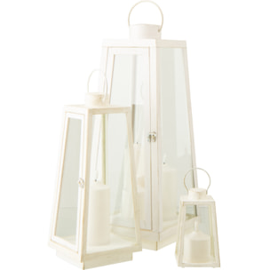 J-Line Lanterne + Bougie - verre - blanc - large - lumières LED