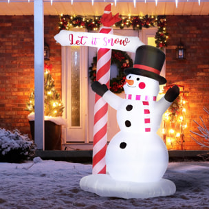 Bonhomme de neige gonflable avec pancarte 3 LED, décoration gonflable de Noël pour l'extérieur et l'intérieur, hauteur 213 cm, polyester imperméable, blanc