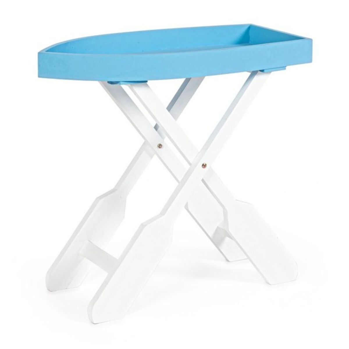 Tavolino pieghevole GOZZO in legno azzurro e gambe bianche 60 x 30 cm
