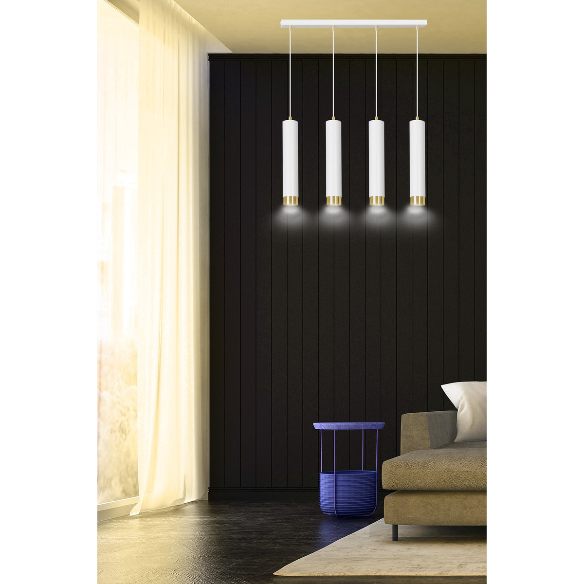 Lampada a sospensione Kibo in acciaio bianco e oro
