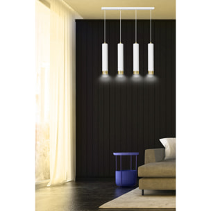 Lampada a sospensione Kibo in acciaio bianco e oro