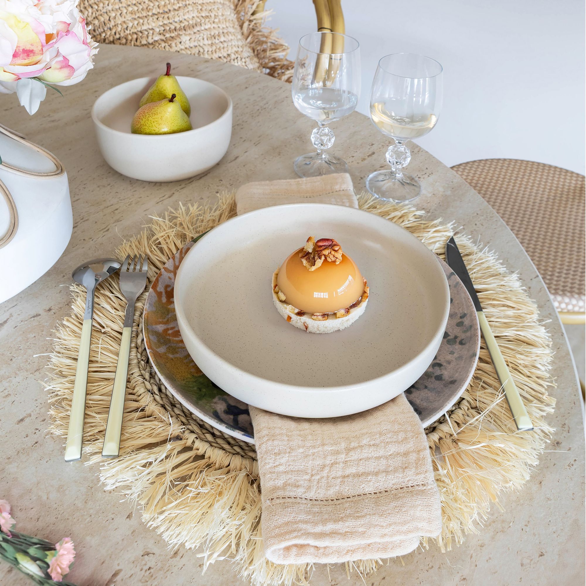 Lot de 6 assiettes creuses beige en grès 20,5cm ARITA