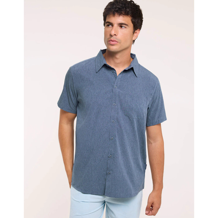 Camisa Manga Corta Azul Jaspeado - Camilando