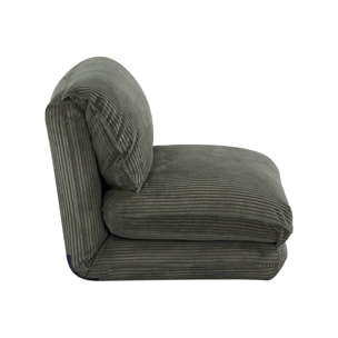 Chauffeuse matelas kaki convertible velours côtelé grosse côte 1 place Cosy