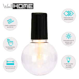 Guirnalda de luces led con bombillas, funciona con pilas - incluye temporizador