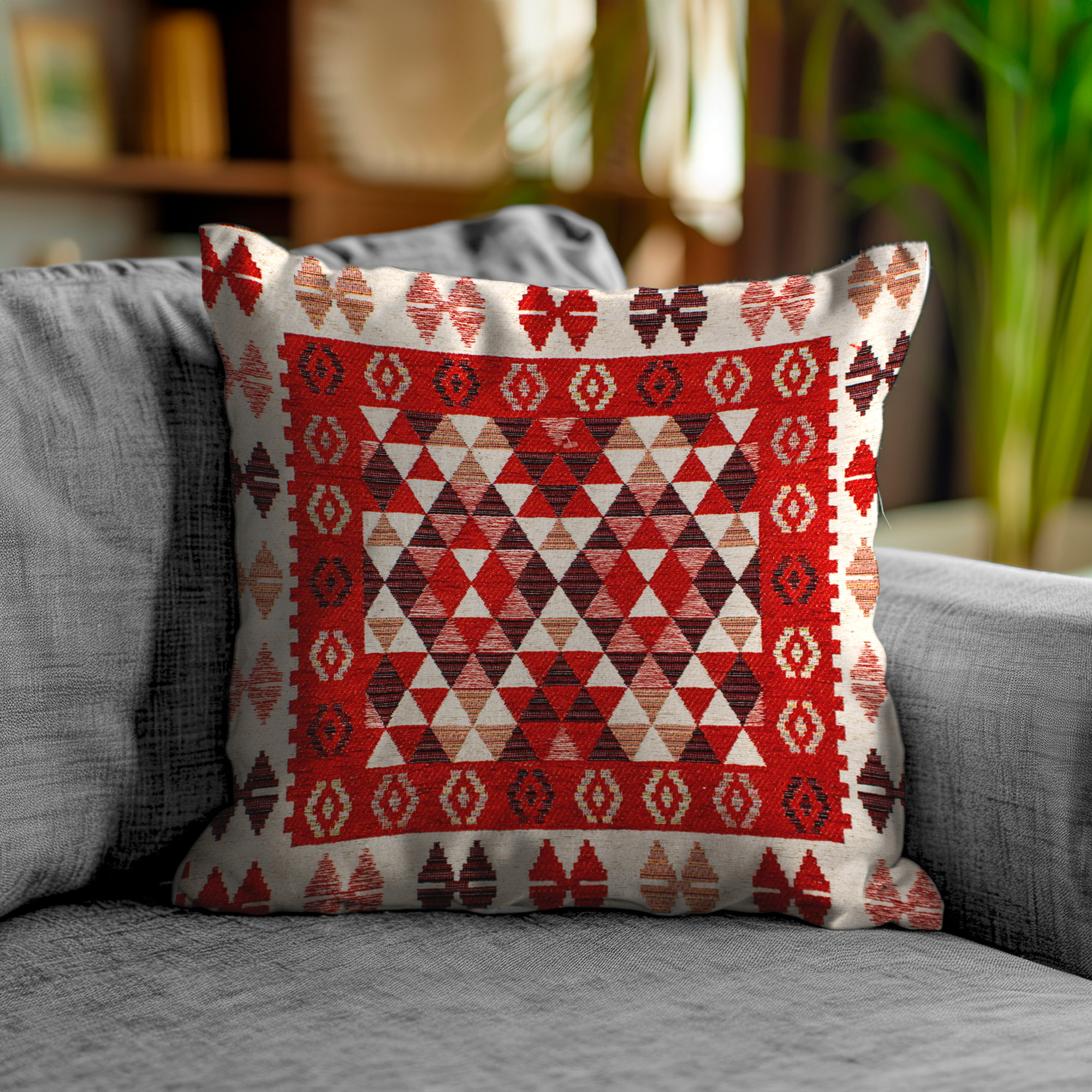 COPPIA CUSCINI ARREDO JACQUARD SFODERABILI 50X50 CM KILIM ROSSO DON GIOVANNI