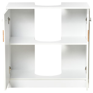 Meuble vasque style cosy chic bandeau 10 bambous placard 2 portes avec étagère MDF dim. 60L x 30l x 60,5H cm blanc