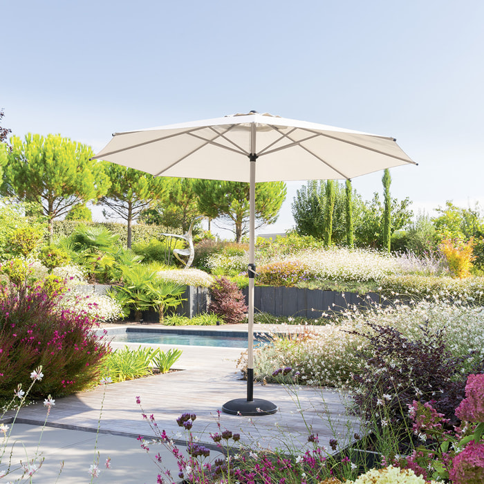 Parasol droit rond inclinable "Loompa" argile & blé 3m en aluminium et polyester