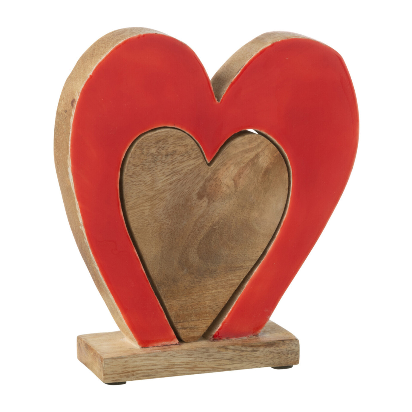 J-Line décoration Coeur Double Sur Pied - bois - rouge/naturel - medium